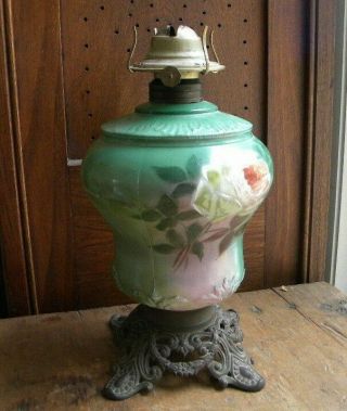 Vtg Antique Plume & Atwood Hand Painted Oil Kerosene Table Lamp