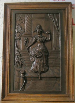 Victorian French Framed Bronze Copper Relief Plaque Signed & Dated Drouard 1888