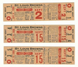 1952 St.  Louis Browns 3 Three Full Tickets Phantom Rained Out