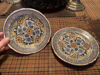 Early 19th Century Pair Soft Paste Pearlware Dishes W Rare Multi Color Transfer