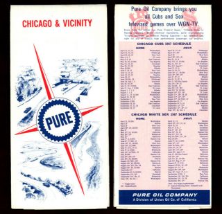 1967 Chicago,  Illinois Road Map - Pure Oil (white Sox & Cubs Baseball Schedule)