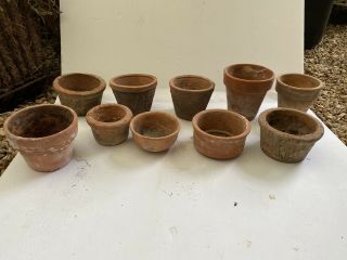 10 Vintage Terra Cotta Flower Pots Ceramic Pottery Clay Planters Antique Small