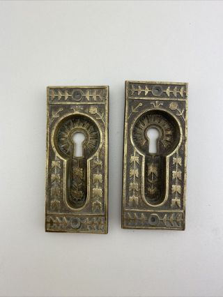 Pair Vintage Cast Brass Bronze Eastlake Pocket Door Pull 2x5 Heavy Duty