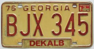 Georgia 1976 1978 License Plate,  Bjx 345,  Dekalb County