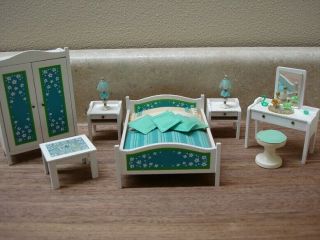 Vintage Lundby Dollhouse Miniatures Blue Heaven 9 Piece Bedroom Set
