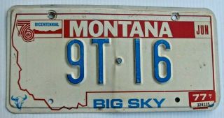 1977 Montana Low Number Truck License Plate " 9t 16 " Mt 77 Bicentennial