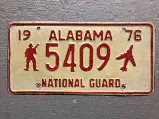 Vintage 1976 Alabama License Plate National Guard Red/white 5409