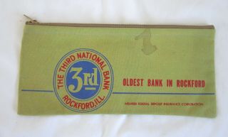 Vintage Canvas Deposit Money Bag The Third National Bank Rockford Il Illinois Nr