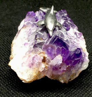 Amethyst Purple Geode Small Rough Cluster w Dolphin Figure Vintage 2