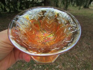 Millersburg Leaf & Little Flowers Antique Carnival Glass Compote Radium Marigold