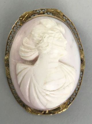 Fine Antique Victorian 10k Angel Skin Coral Carved High Relief Cameo Brooch Pin
