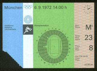 1972 Munich Summer Olympics Athletics Ticket Stub September 6 14:00