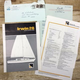 Vintage Sailboat Dealer Sales Brochure Irwin Yacht 28 1970 Price List Boating Ad