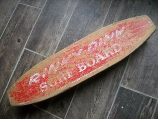 Vtg 1960s Rinky Dink Surf Board Wood Skateboard Wooden Surfer Steel Wheels