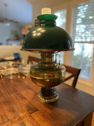 Antique Bristol Brass Oil Lamp With Glass Globe And Glass Chimney (converted)