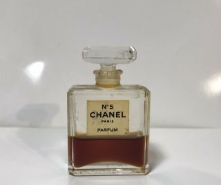 Vintage Chanel No 5 Paris Parfum Perfume Old Near Empty Bottle & Stopper.  25 Oz