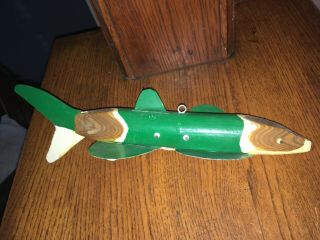 Green White Hand Carved Folk Art Fish Spear Spearing Decoy - Minnesota,  Michigan