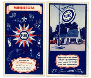 Vintage 1941 Minnesota Road Map From Pure Oil Co.