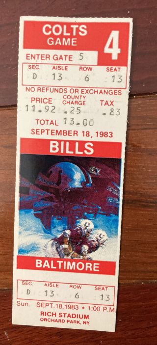 Baltimore Colts Vs Buffalo Bills Ticket Rich Stadium 1983 Football Game 4
