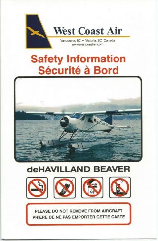 West Coast Air (british Columbia) - Safety Card Dehavilland Beaver From 1999