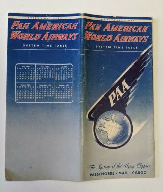 1952 Vintage Pan American World Airways System Time Table Pan Am