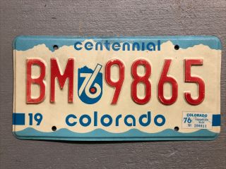 Vintage 1975 Colorado License Plate Bi Centennial Bm - 9865 1976 Sticker