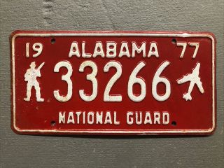 Vintage 1977 Alabama License Plate National Guard Red/white 33266