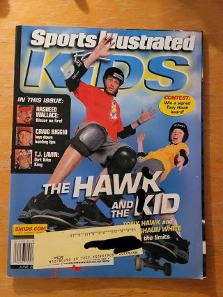 June 2001 Tony Hawk - Shaun White Sports Illustrated For Kids W/kobe Bryant Card.