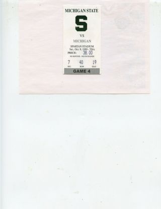 1999 Michigan State Vs Michigan Football Ticket Stub (tom Brady 285 Yds. ,  2 Tds)