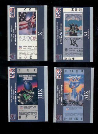 1990 Pro Set Pittsburgh Steelers Bowl Ix,  X,  Xiii & Xiv Ticket Stub Set