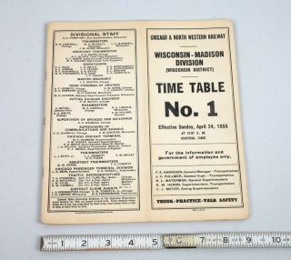 1955 Chicago North Western Railway Madison Division Timetable Wisconsin