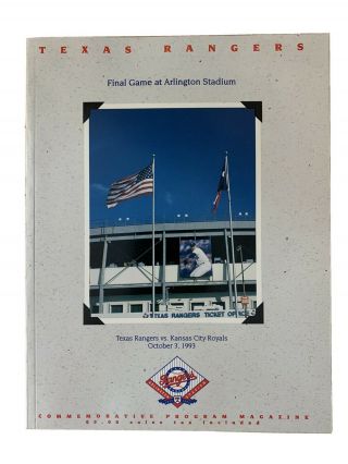 1993 Texas Rangers " Final Game At Arlington Stadium " Program