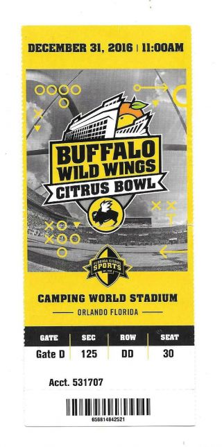 Buffalo Wild Wings Citrus Bowl Full Ticket - Dec 31,  2016 - Lsu 29 - Louisville 9