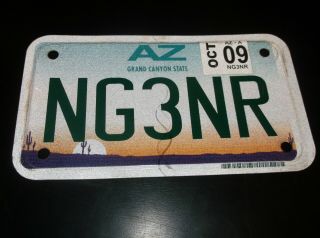 2009 Arizona Vanity Motorcycle License Plate,  Ng3nr (engineer) - - M - 6