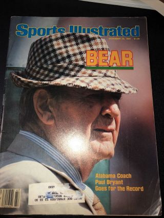 Vintage Sports Illustrated November 23 1981 Paul Bear Bryant Alabama Football