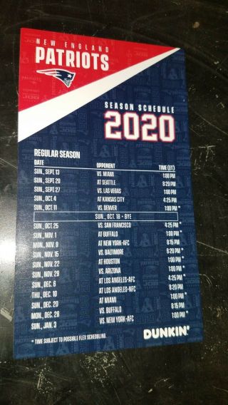 2020 Nfl England Patriots Magnet Football Schedule 4 " X 7 " S&h