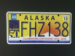 2010 Alaska License Plate Celebrating Statehood 1959 - 2009 50 Years