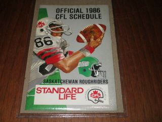 1986 Cfl Football Pocket Schedule Saskatchewan Roughriders Standard Life