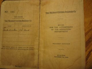 MICHIGAN CENTRAL RAILROAD RULE BOOK 10/1/1920 (PASTE UP 3/1/1936) 2