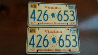 & Only Owner Two1976/1980 Virginia Bicentennial License Plates