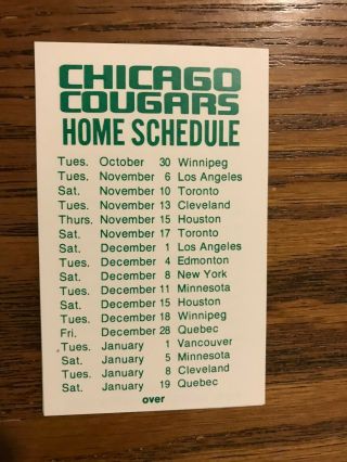 1973 - 74 Wha Chicago Cougars World Hockey Association Schedule