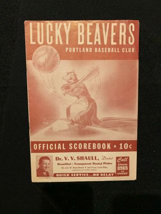 1947 Pcl Baseball Program Portland Beavers Vs Seattle Rainiers Pacific Coast Lge