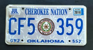 Oklahoma Cherokee Nation Indian Tribe 2016 Ok Specialty License Plate