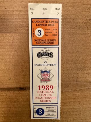 1989 Nlcs Ticket Stub San Francisco Giants Game 3 Candlestick Park