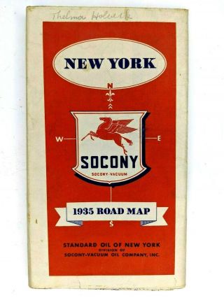 1935 Socony - Vacuum York Road Map Standard Oil Mobiloil Manhattan Gas Folding