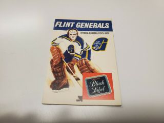 Rs20 Flint Generals 1975/76 Minor Hockey Pocket Schedule - Carling Black Label