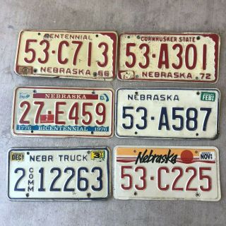 6 Nebraska License Plates 1966,  1972,  1976,  1986,  1987,  1989