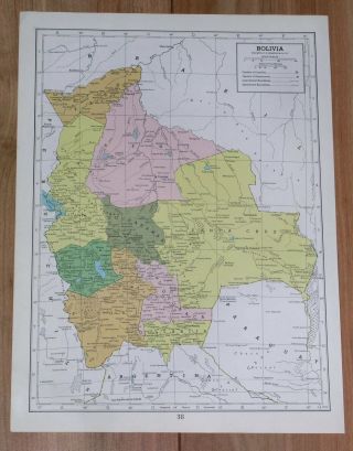 1950 Vintage Map Of Bolivia / Verso Brazil South America