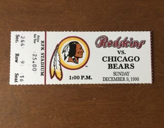 1990 Washington Redskins Vs Chicago Bears Nfl Ticket Stub - Rfk Stadium