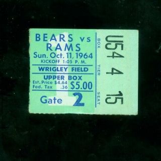 1964 (oct.  11) Chicago Bears Ticket Stub V.  Los Angeles Rams (vg)